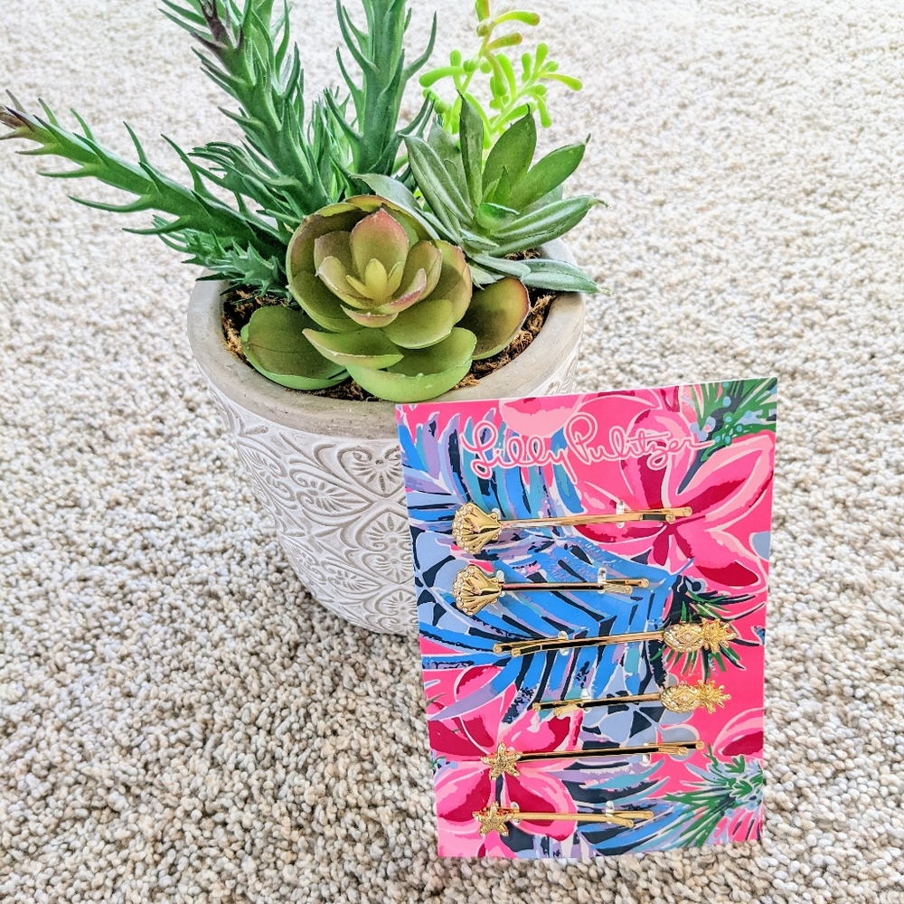 Lilly Pulitzer Gold Hair Pins Set of 6 NWT